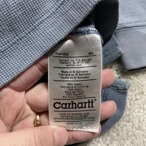 Carhartt Sweater Mens Large Blue Quarter Zip Waffle Knit Pullover Work Pocket - Picture 4 of 11